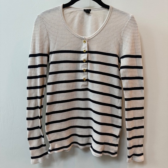 J. Crew Tops - J Crew Henley Shirt Women S Waffle Knit Stripe Minimalist Capsule Heritage Prep